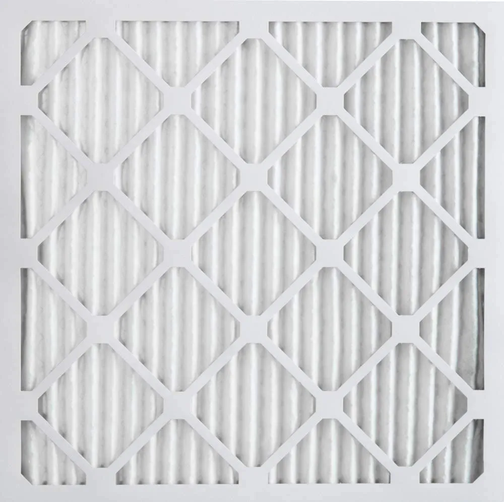 Close up view of a furnace air filter.