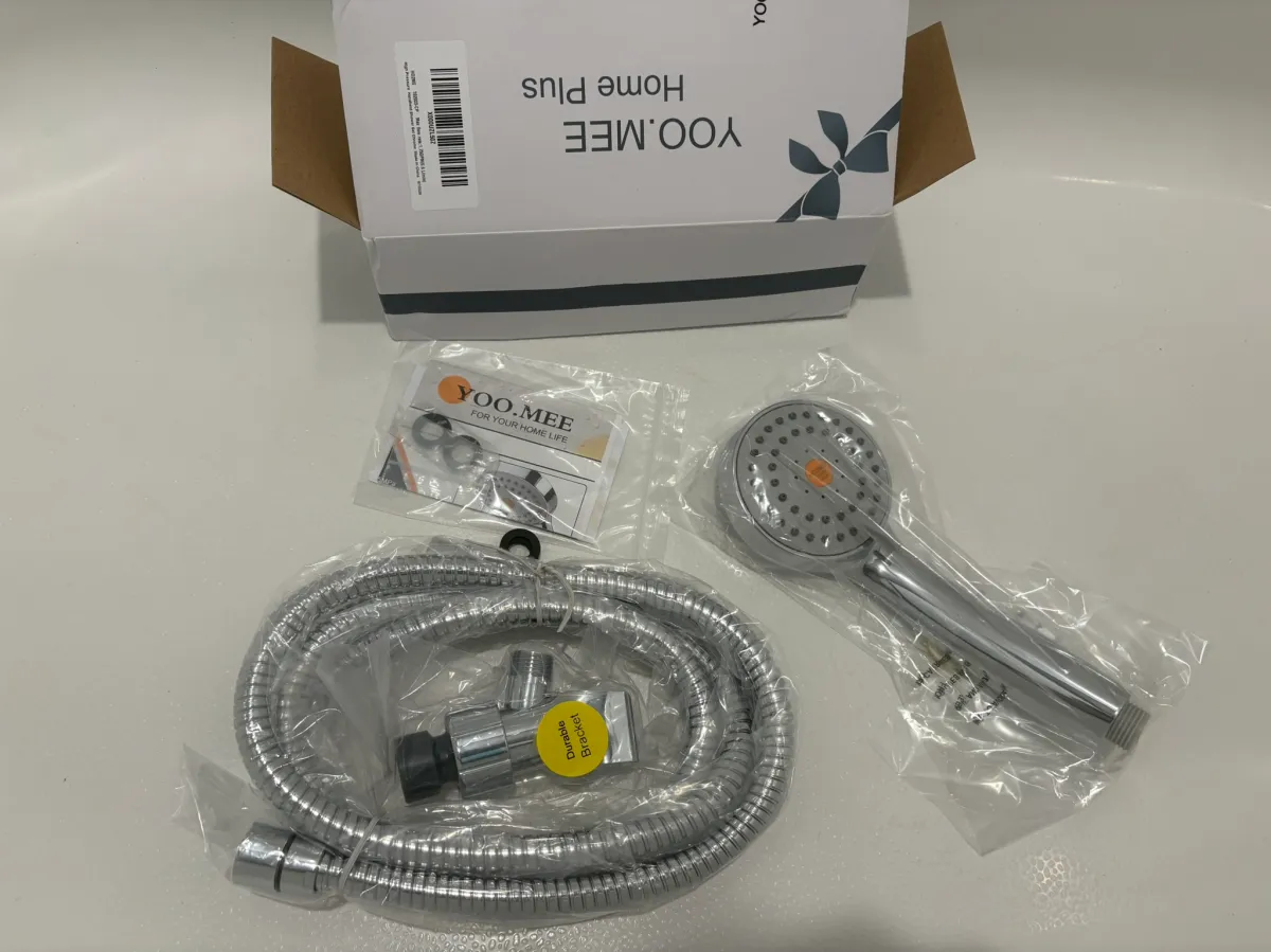 H02ME High-Pressure Handheld-Shower-Head unpacked and getting ready for installation